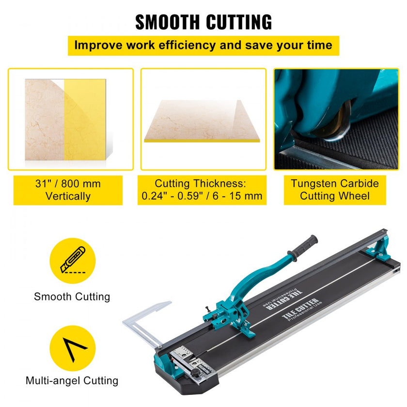 VEVOR Tile Cutter 31 Inch,Manual Tile Cutter Single Rail w/Precise Laser Positioning, Alloy Cutter Wheel with Ergonomic Handle, Accurate Rulers, For Large Tile 0.24\
