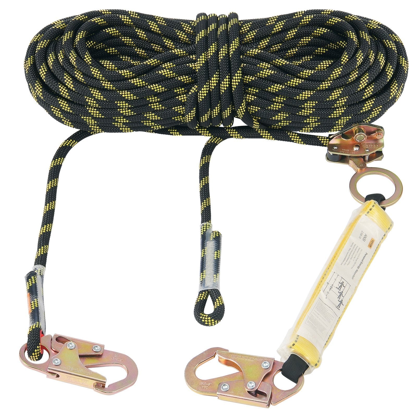 VEVOR Vertical Lifeline 150ft (45.7m) Outdoor Climbing Rope Black & Yellow