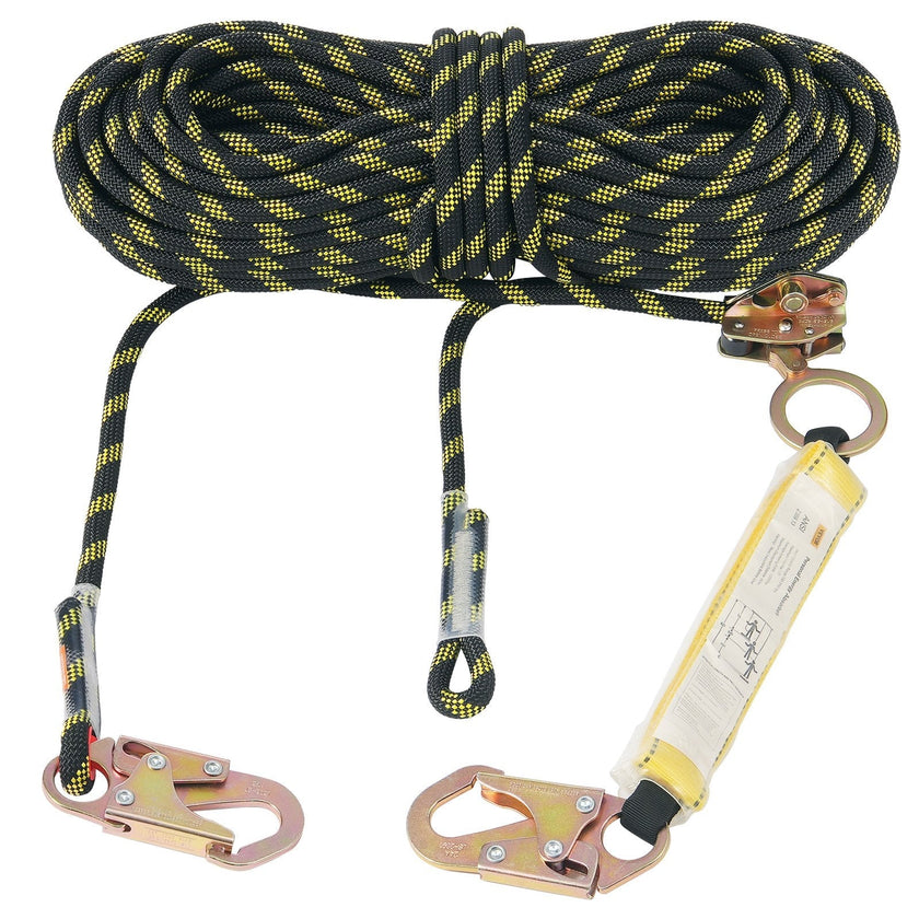 VEVOR Vertical Lifeline 150ft (45.7m) Outdoor Climbing Rope Black & Yellow