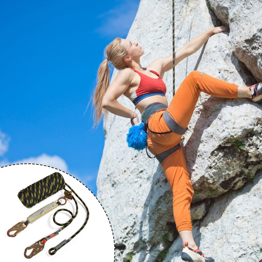 VEVOR Vertical Lifeline Assembly, 0.55'' x 50' Fall Protection Rope with 30 KN Breaking Tension, Polyester Roofing Rope with Steel Snap Hooks, Rope Grab, and Shock Absorber, ANSI Compliant