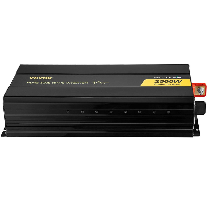 VEVOR Pure Sine Wave Inverter, 2500 Watt Power Inverter, DC 12V to AC 120V Car Inverter, with USB Port, LCD Display, and Remote Controller Power Converter, for RV Truck Car Solar System Travel Camping