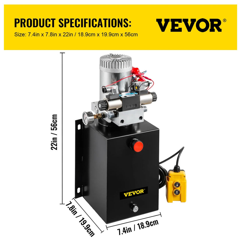 VEVOR Hydraulic Power Unit 12 Volt Dump Trailer Hydraulic Pump Double Acting 12 Quart Hydraulic Pump Electric Hydraulic Cylinder Pump with Brass Pressure Gauge for Dump Trailer Lift Gates & Trucker