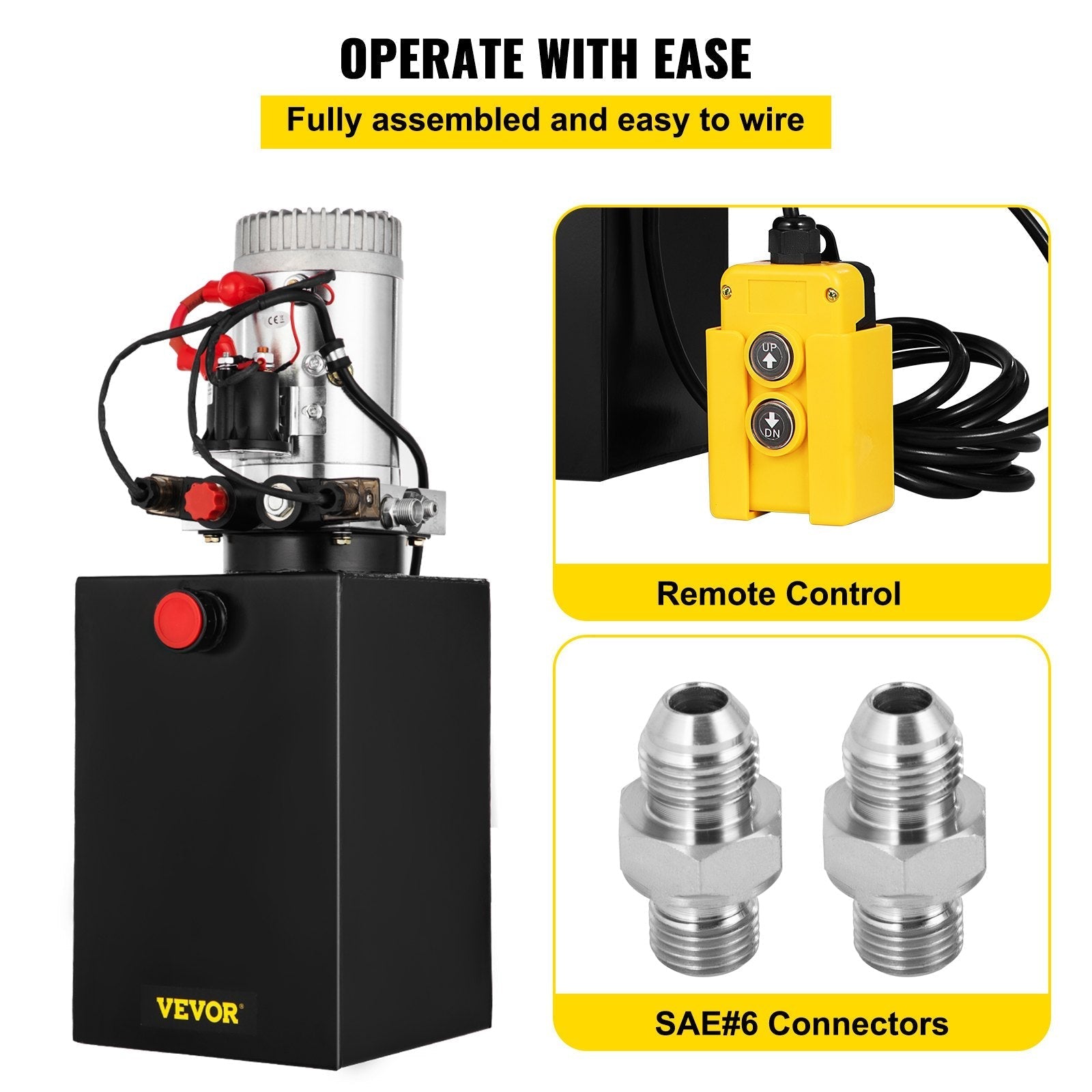 VEVOR Hydraulic Pump Double Acting Hydraulic Power Unit 12V DC Dump Trailer Pump 3200PSI Hydraulic Power Unit for Dump Trailer Car Lifting (12 Quart, Steel/Double Acting)