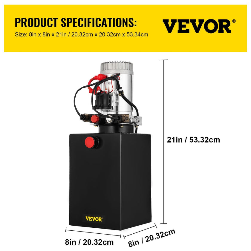 VEVOR Hydraulic Pump Double Acting Hydraulic Power Unit 12V DC Dump Trailer Pump 3200PSI Hydraulic Power Unit for Dump Trailer Car Lifting (12 Quart, Steel/Double Acting)