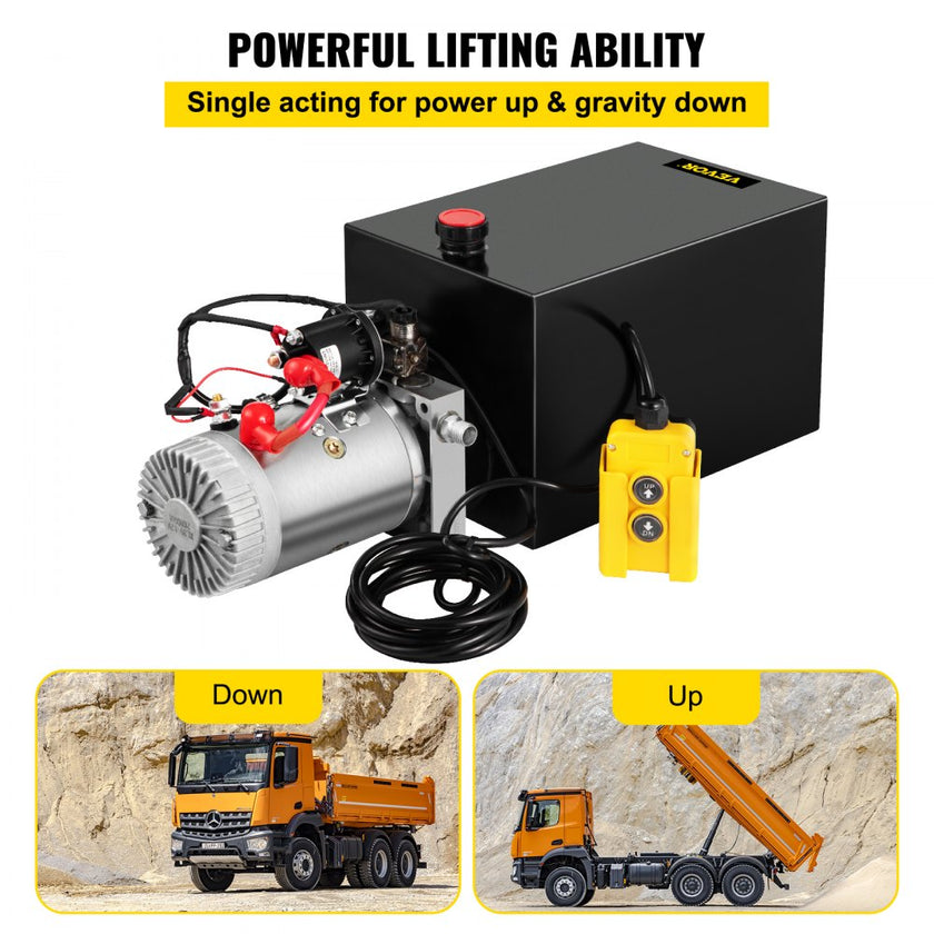 VEVOR Single Acting 15 Quart Hydraulic Pump 12V DC Hydraulic Power Unit 3.75 Gallon Dump Trailer Pump Steel Hydraulic Power Unit