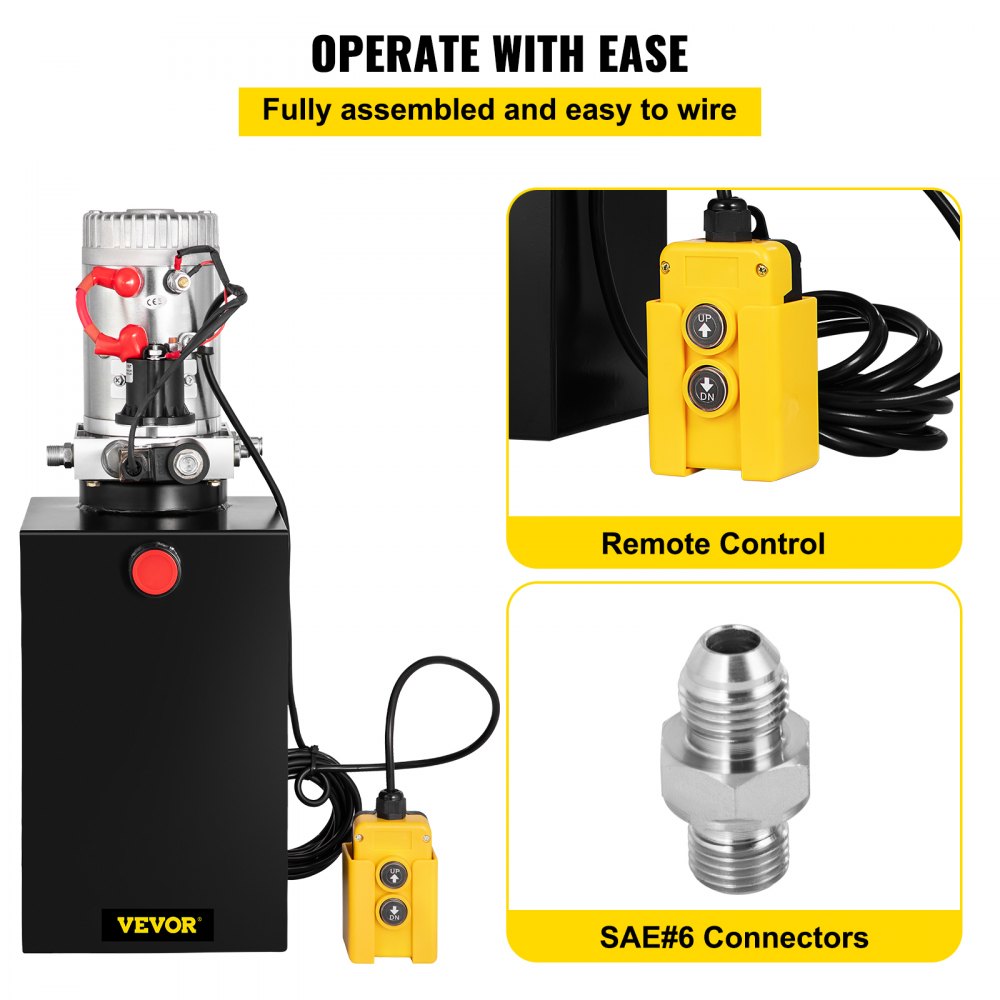 VEVOR Single Acting 15 Quart Hydraulic Pump 12V DC Hydraulic Power Unit 3.75 Gallon Dump Trailer Pump Steel Hydraulic Power Unit