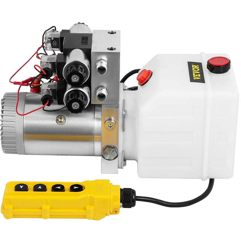 VEVOR Hydraulic Pump Double Acting Hydraulic Power Unit Double Solenoid Hydraulic Power Pack 12V DC Hydraulic Power Pump with 4.5Liter Reservoir for Dump Trailer Car Lifting