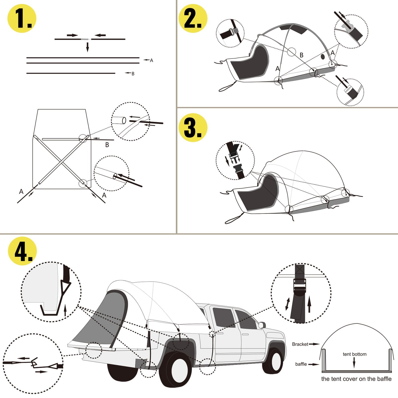 VEVOR Truck Tent 6.5’, Truck Bed Tent, Pickup Tent for Full Size Truck, Waterproof Truck Camper, 2-Person Sleeping Capacity, 2 Mesh Windows, Easy To Setup Truck Tents For Camping, Hiking, Fishing