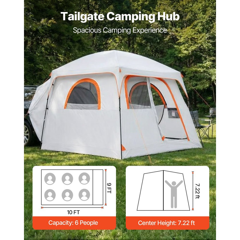 VEVOR Large SUV Tent for 6 Person, 10' x 9' Waterproof Tailgate Camping Tent, PU2000mm 3-Season Car Tent with Mesh Windows & Ventilated Doors