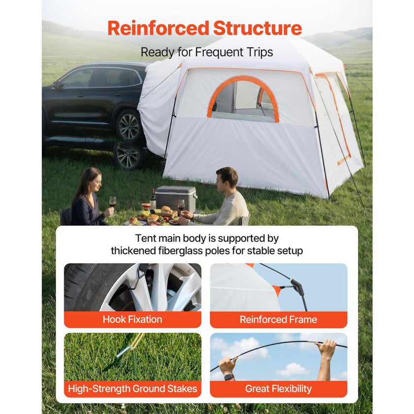 VEVOR Large SUV Tent for 6 Person, 10' x 9' Waterproof Tailgate Camping Tent, PU2000mm 3-Season Car Tent with Mesh Windows & Ventilated Doors