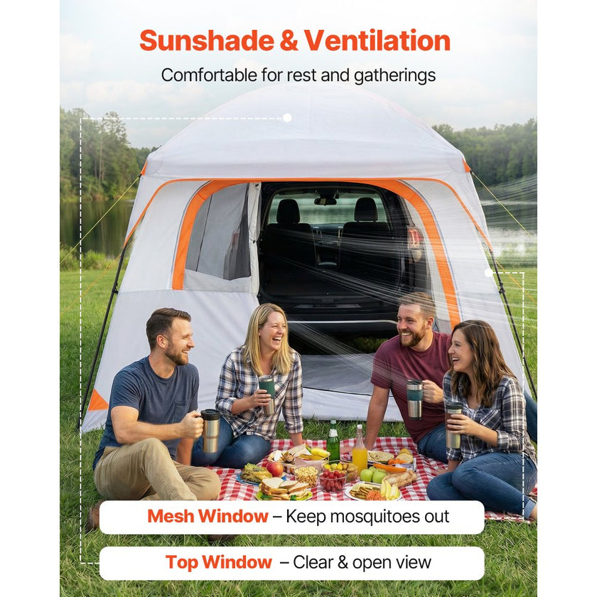 VEVOR Large SUV Tent for 6 Person, 10' x 9' Waterproof Tailgate Camping Tent, PU2000mm 3-Season Car Tent with Mesh Windows & Ventilated Doors