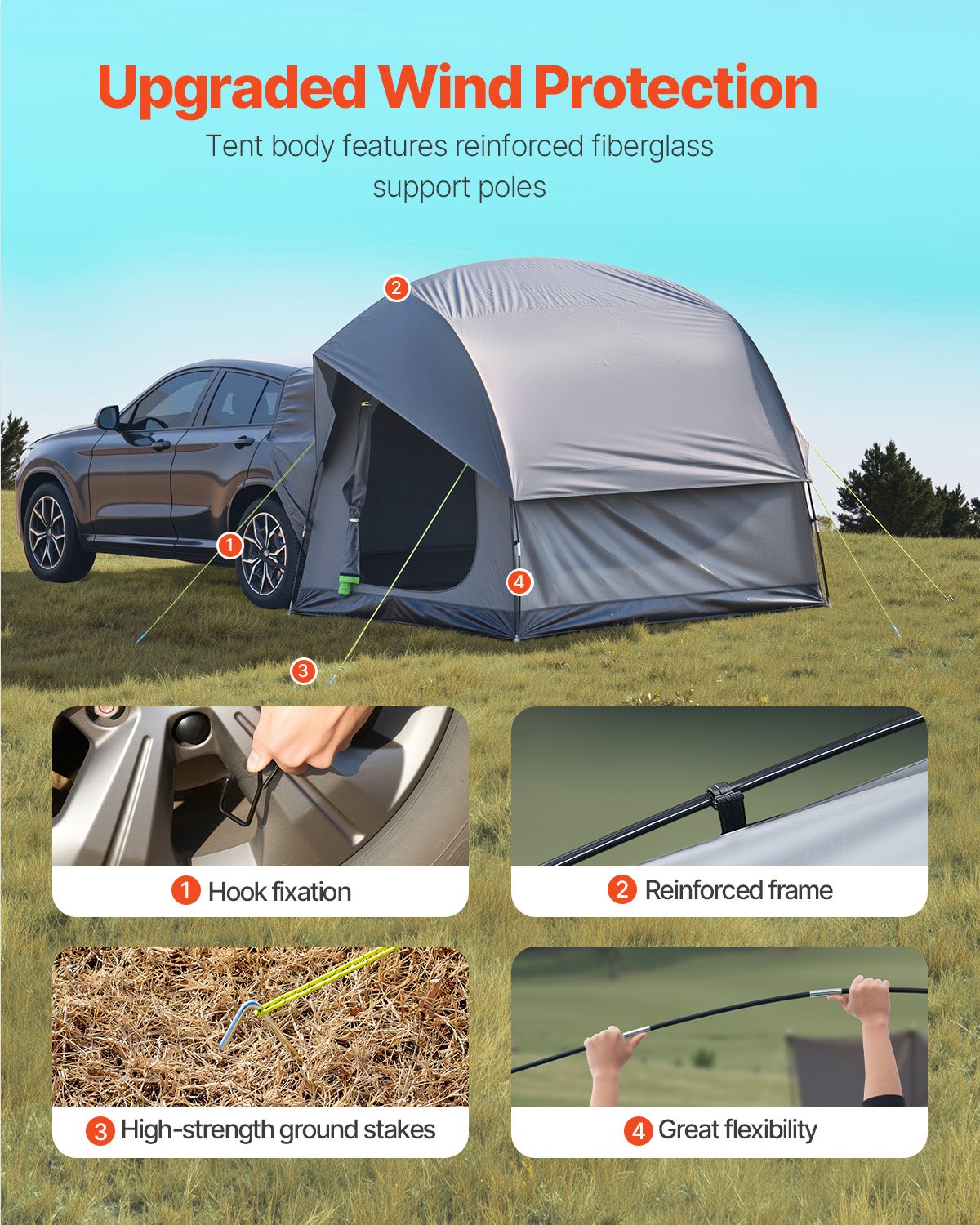 VEVOR SUV Camping Tent Outdoor SUV Tent with 2 Doors Waterproof for 5-8 Person