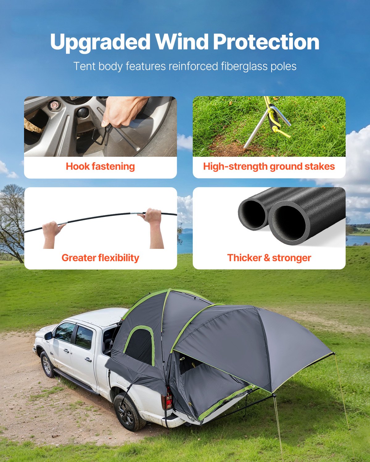 VEVOR Truck Tent 8.0-8.2ft Waterproof PU2000 Truck Bed Camping Tent 2-3 Person