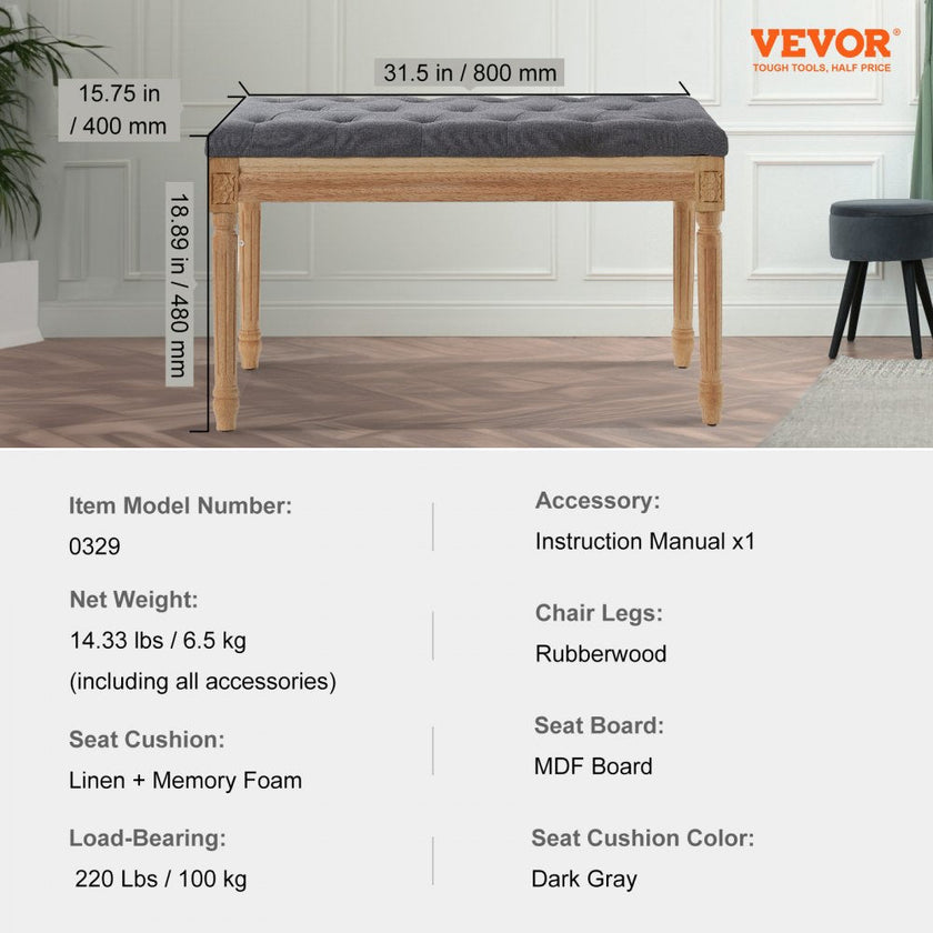 VEVOR Upholstered Bench, 16