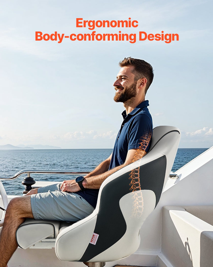 VEVOR Boat Seat High Backrest Flip Up Boat Seat Captain Bucket Seat White & Grey