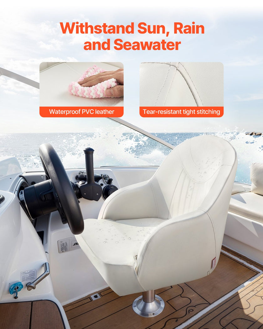 VEVOR Boat Seat Low Backrest PVC Leather Captain Bucket Seat White