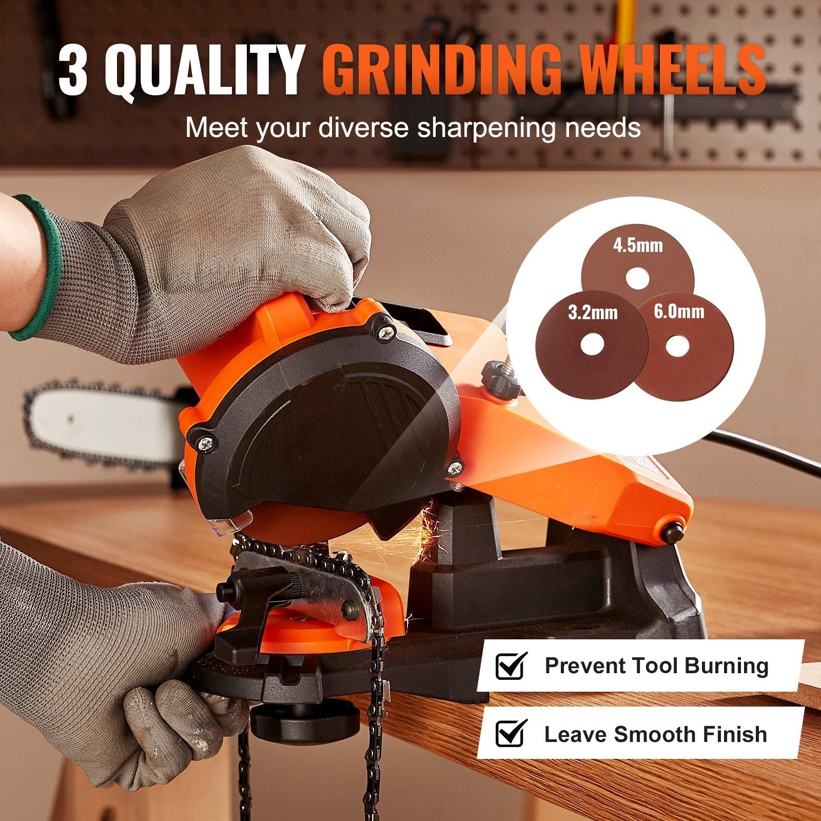 VEVOR Electric Chainsaw Sharpener, 140W Electric Saw Chain Blade Sharpener 5700RPM, Professional Bench Chain Saw Sharpening Tool with 3 Grinding Wheels Fit 0.25