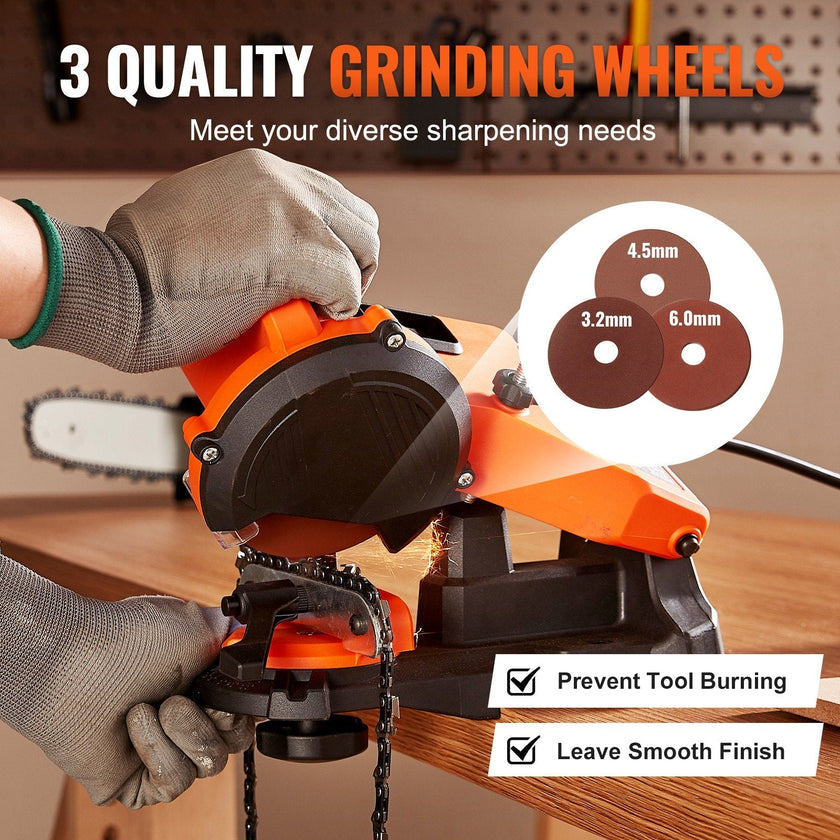 VEVOR Electric Chainsaw Sharpener, 140W Electric Saw Chain Blade Sharpener 5700RPM, Professional Bench Chain Saw Sharpening Tool with 3 Grinding Wheels Fit 0.25