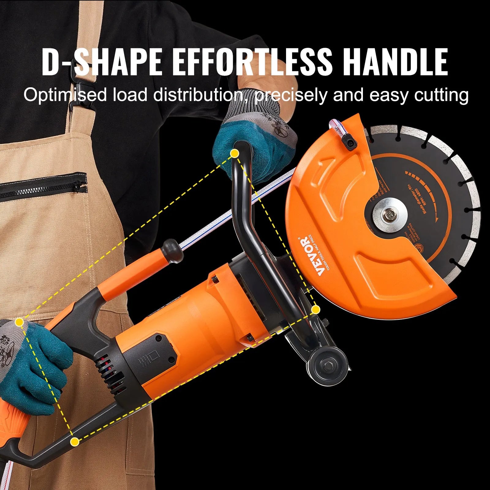 VEVOR Electric Concrete Saw, 9 in, 1800 W 15 A Motor Circular Saw Cutter with 3.5 in Cutting Depth, Wet/Dry Disk Saw Cutter Includes Water Line, Pump and Blade, for Stone, Brick