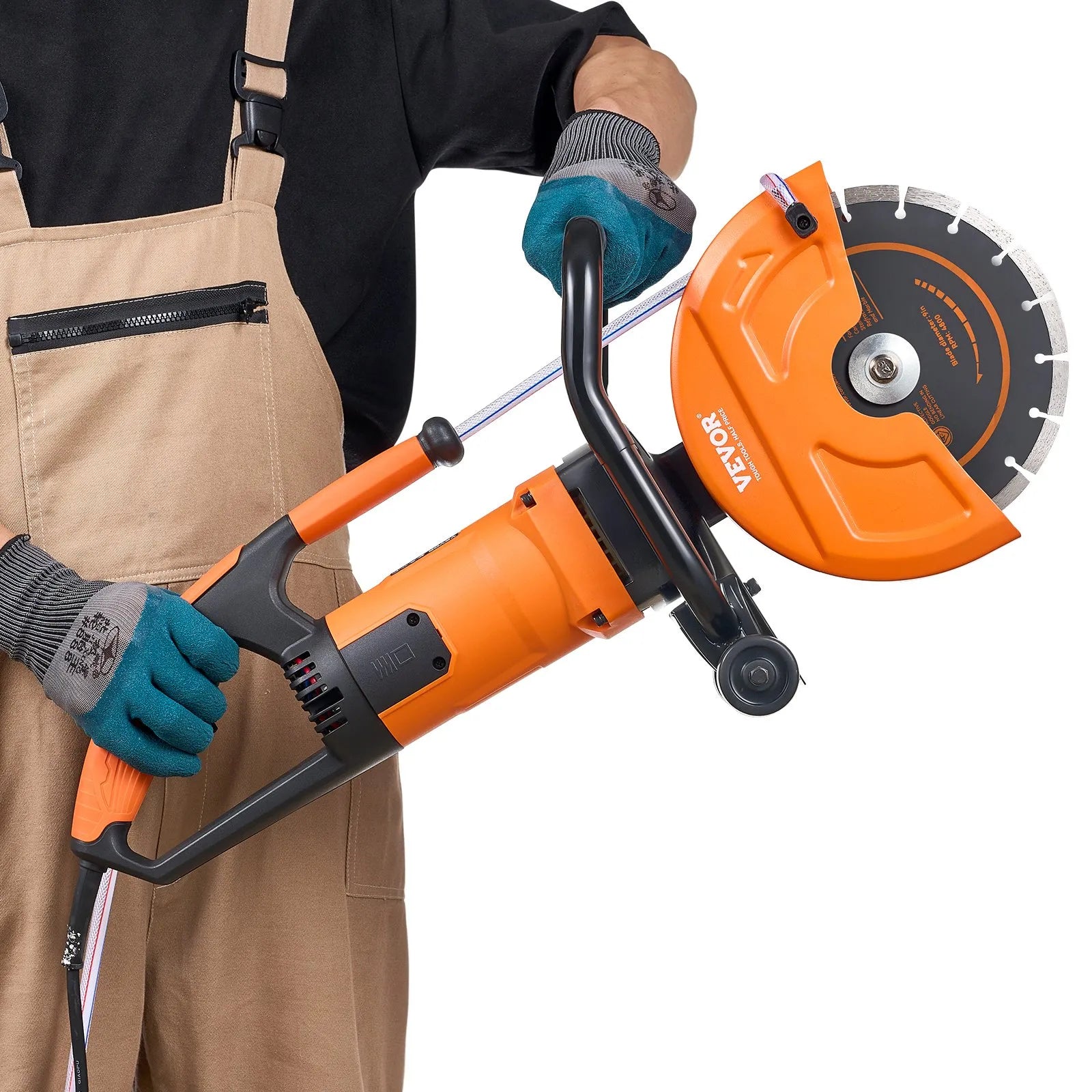 VEVOR Electric Concrete Saw, 9 in, 1800 W 15 A Motor Circular Saw Cutter with 3.5 in Cutting Depth, Wet/Dry Disk Saw Cutter Includes Water Line, Pump and Blade, for Stone, Brick
