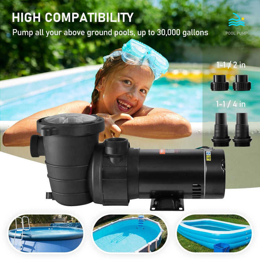 VEVOR Swimming Pool Pump, 2 HP 115 V, 1500 W Speed Pump for Above Ground Pool w/ Strainer Basket, 5400 GPH Max. Flow, Certification of ETL for Security