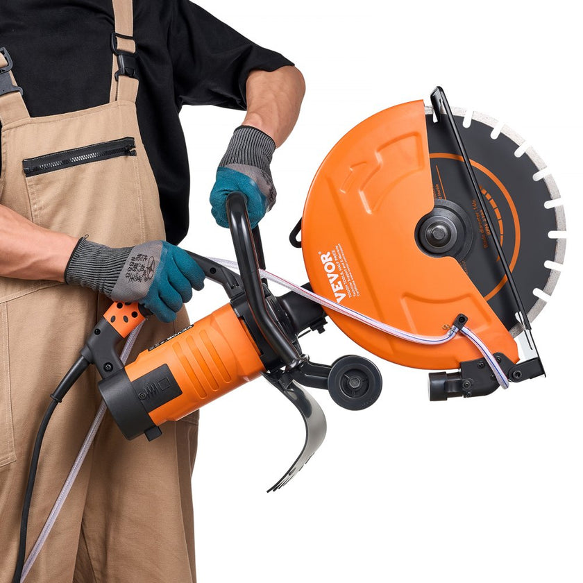 VEVOR Electric Concrete Saw, 14 in, 3200 W 15 A Motor Circular Saw Cutter with Max. 5 in Adjustable Cutting Depth, Wet Disk Saw Cutter Includes Water Line, Pump and Blade, for Stone, Brick