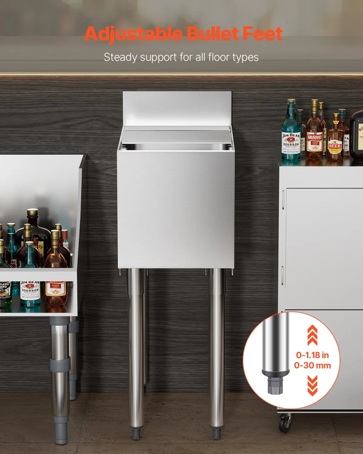 VEVOR Commercial Ice Bin 28 L Underbar Ice Bin with Sliding Lid Bottle Holders