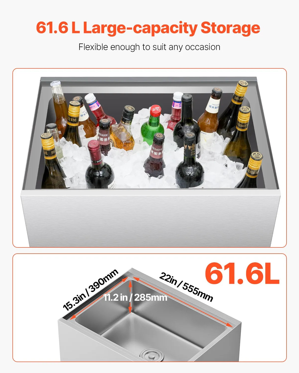 VEVOR Commercial Ice Bin 61.6 L Ice Chest on Wheels with Bottom Storage Tray