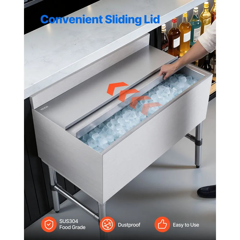 Commercial Ice Bin – 100.7 Qt Stainless Steel Underbar Ice Chest with Sliding Lid – NSF Certified