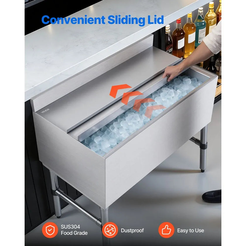 Commercial Ice Bin – 100.7 Qt Stainless Steel Underbar Ice Chest with Sliding Lid – NSF Certified
