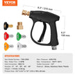 VEVOR Short Pressure Washer Gun, 4350 PSI High Power Washer Spay Gun, M22-14 Inlet & 1/4'' Outlet Hose Connector Foam Gun, Stainless Steel Pressure Washer Handle with 5 Color Quick Connect Nozzles