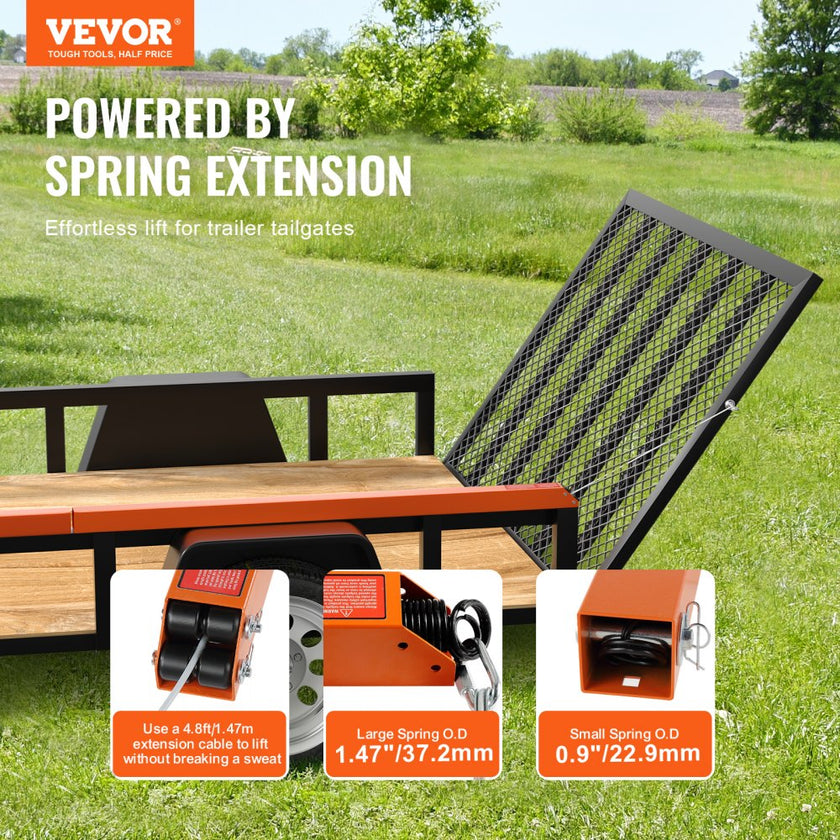 VEVOR Trailer Tailgate Lift Assist, Max 180 lbs Load Capacity, Compatible with Open Utility Trailer Tailgate and Ramp, with 10 to 24 Inches Heights Side Rail and 4 to 6 Feet Height Tail Gate or Ramp