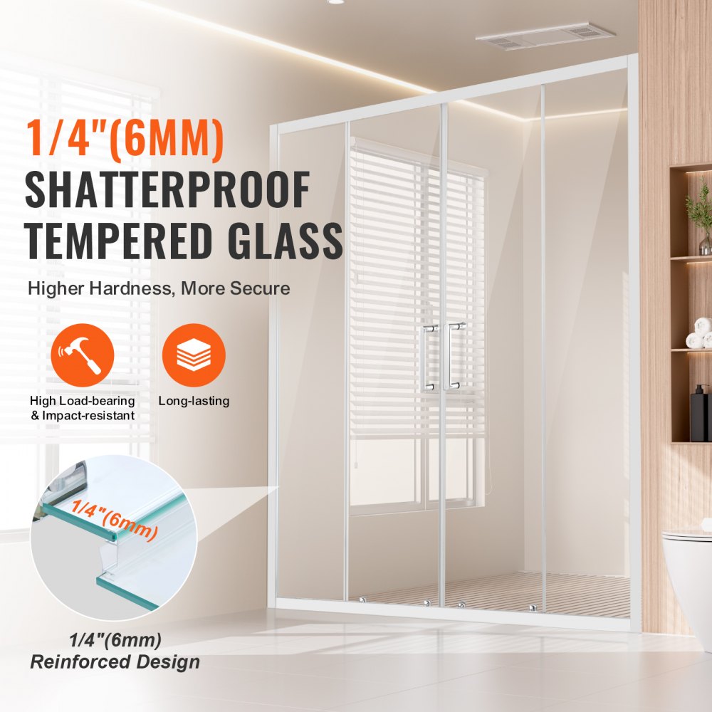 VEVOR Semi-frameless Double Sliding Shower Door SGCC Tempered Glass 1/4