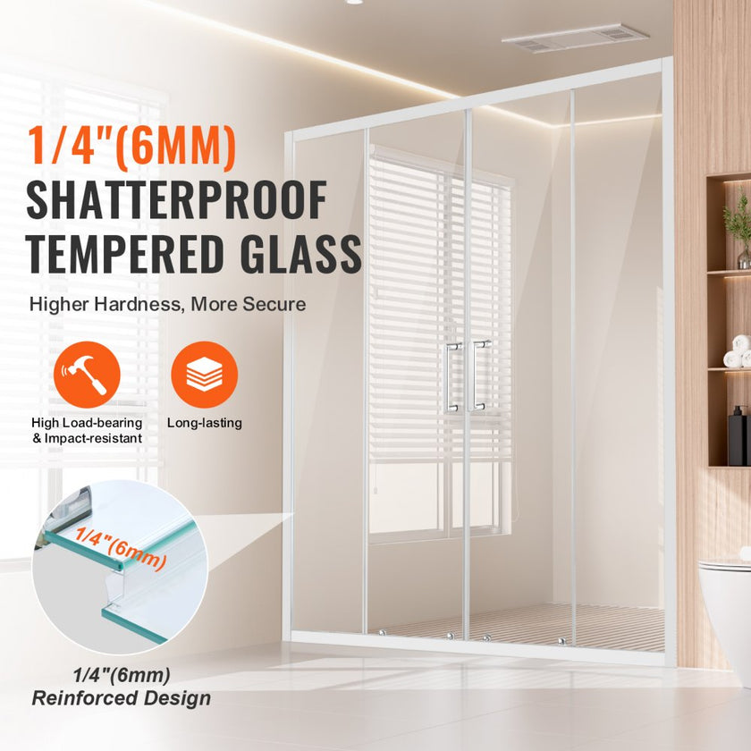 VEVOR Semi-frameless Double Sliding Shower Door SGCC Tempered Glass 1/4
