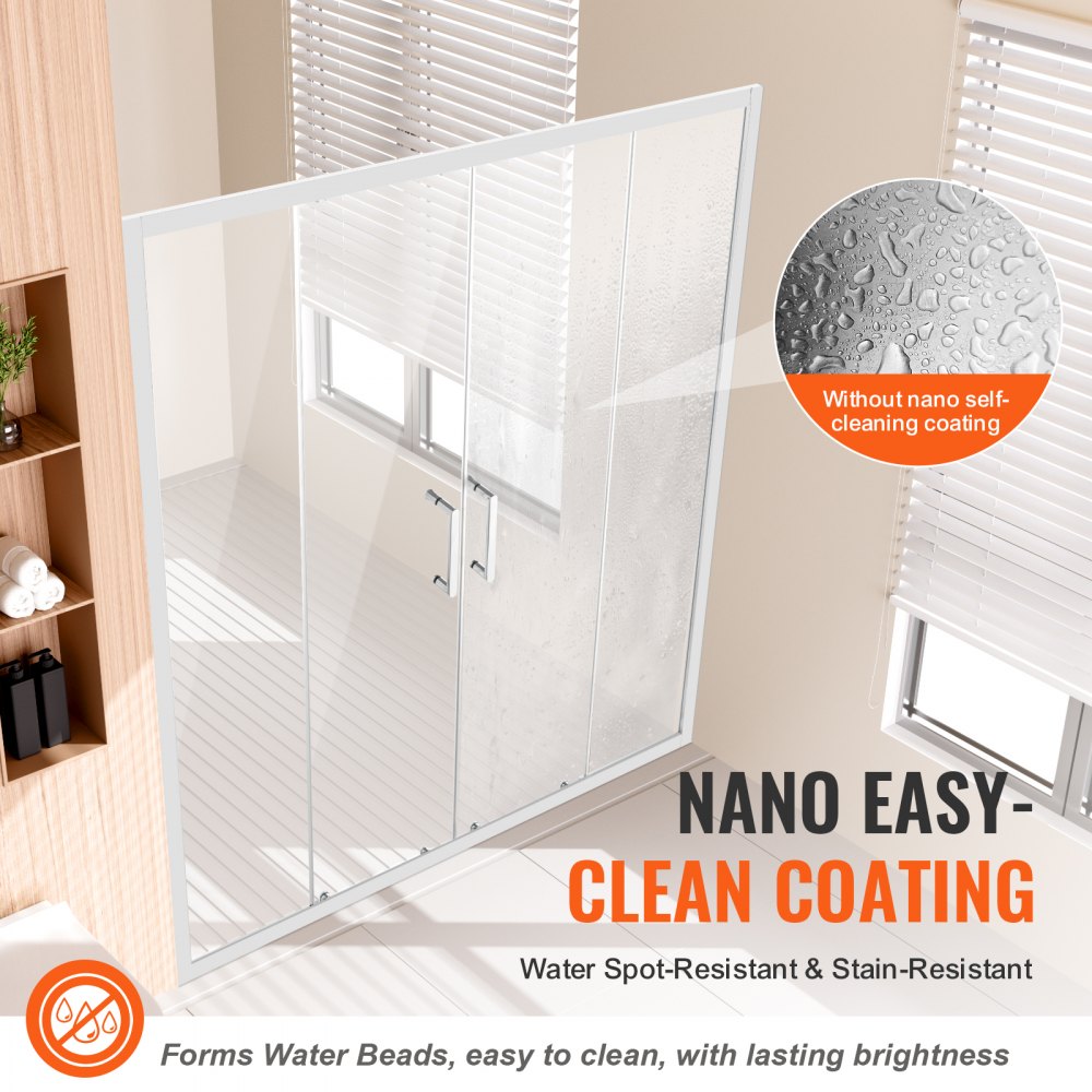 VEVOR Semi-frameless Double Sliding Shower Door SGCC Tempered Glass 1/4