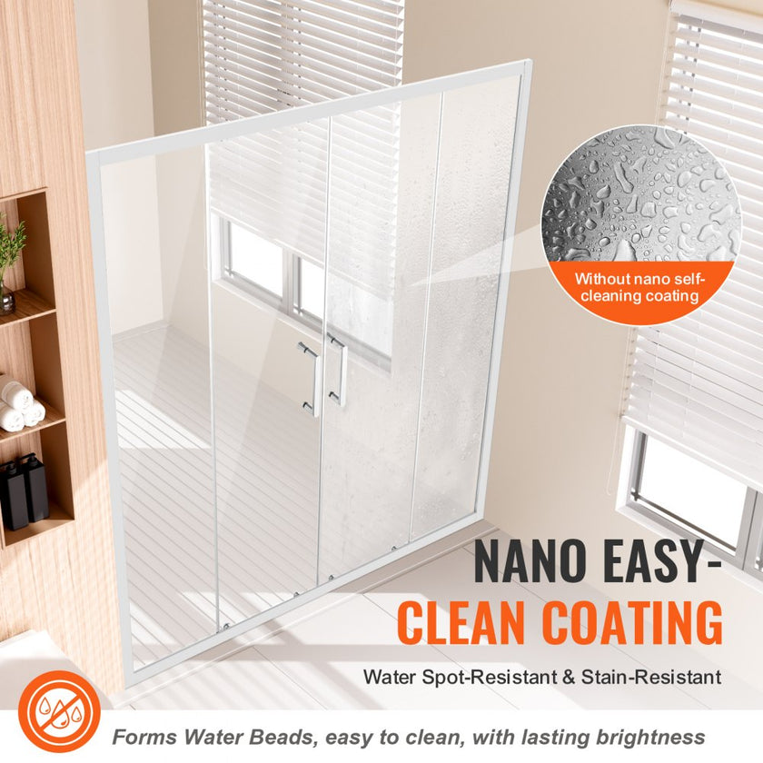 VEVOR Semi-frameless Double Sliding Shower Door SGCC Tempered Glass 1/4