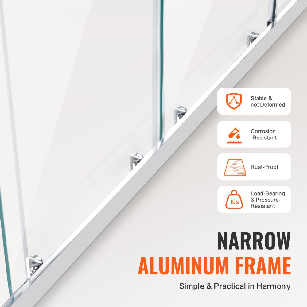 VEVOR Semi-frameless Double Sliding Shower Door SGCC Tempered Glass 1/4