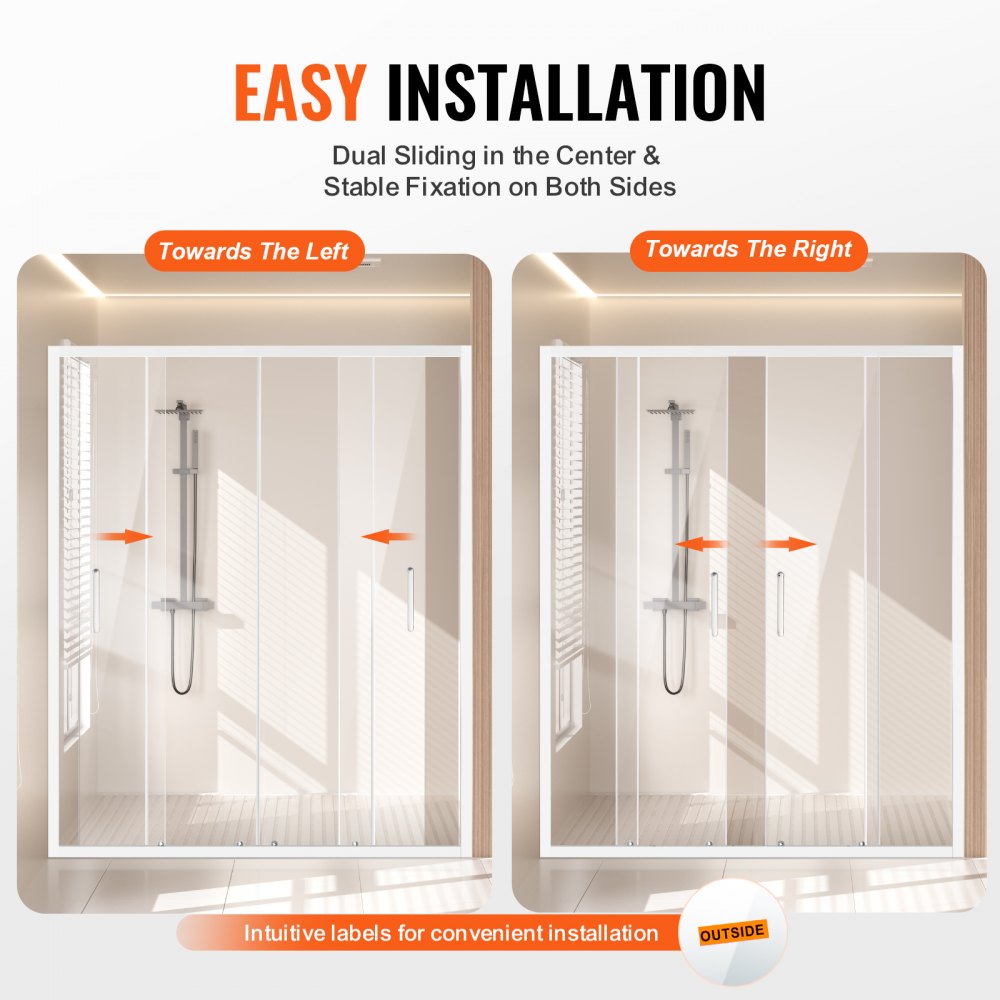 VEVOR Semi-frameless Double Sliding Shower Door SGCC Tempered Glass 1/4