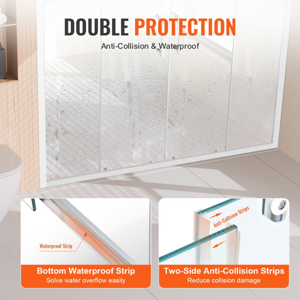 VEVOR Semi-frameless Double Sliding Shower Door SGCC Tempered Glass 1/4