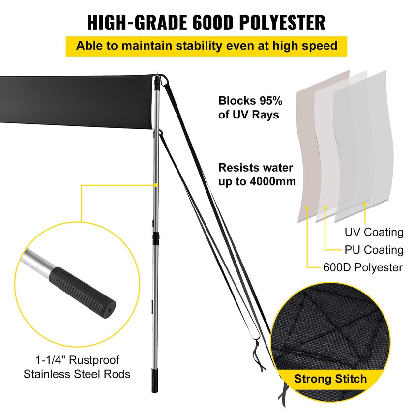 VEVOR T-Top Sun Shade Kit 4\' x 5\', UV-Proof 600D Polyester T-top Extension Kit with Rustproof Steel Telescopic Poles, Waterproof T-Top Shade Kit, Easy to Assemble for T-Tops ? Bimini Top