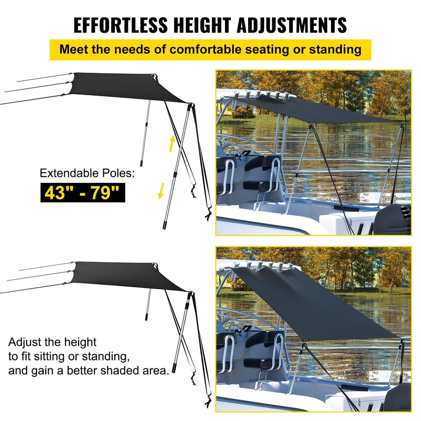 VEVOR T-Top Sun Shade Kit 4\' x 5\', UV-Proof 600D Polyester T-top Extension Kit with Rustproof Steel Telescopic Poles, Waterproof T-Top Shade Kit, Easy to Assemble for T-Tops ? Bimini Top