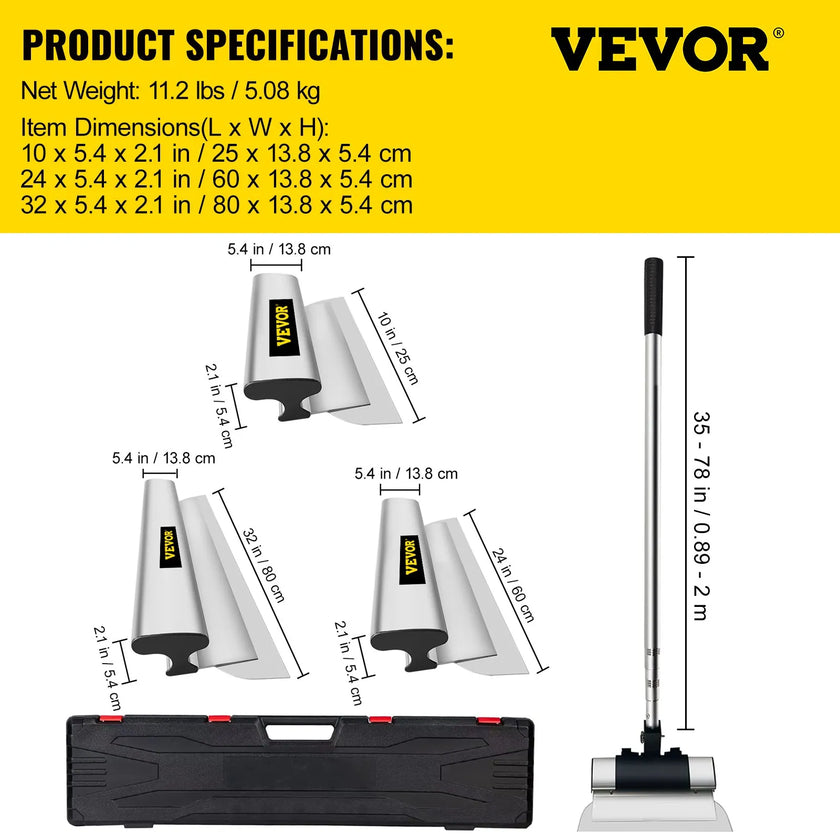 VEVOR Drywall Skimming Blade Putty Knife Combo 10/24/32in Trowel Tool w/ Handle