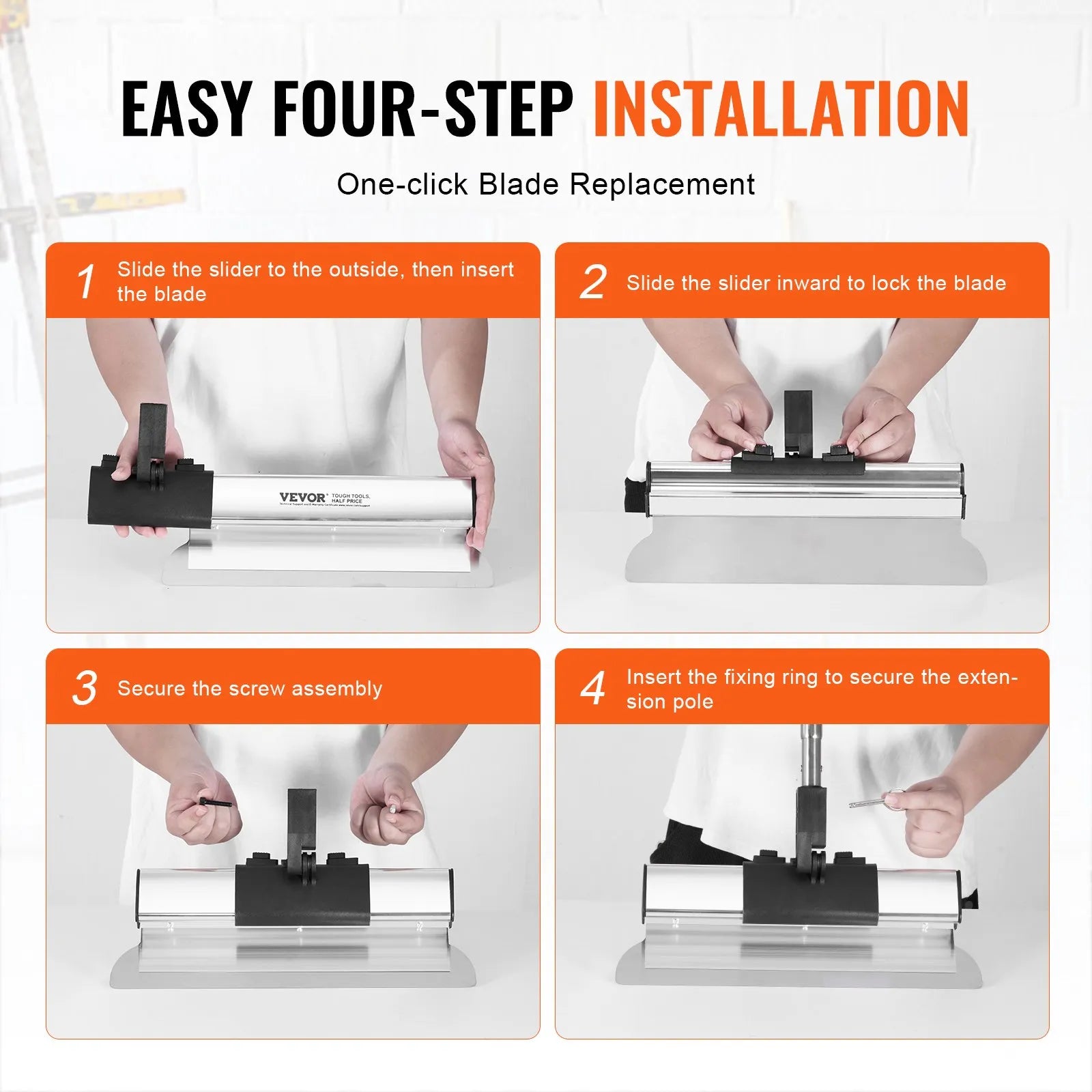 VEVOR Drywall Skimming Blade Set, 7/10/14/16/24 in Skimming Blades + 34 - 81.6 in Extension Handle Pole, Stainless Steel Knife Professional Skim Coat Tools, for Gyprock/WallBoard/Plasterboard