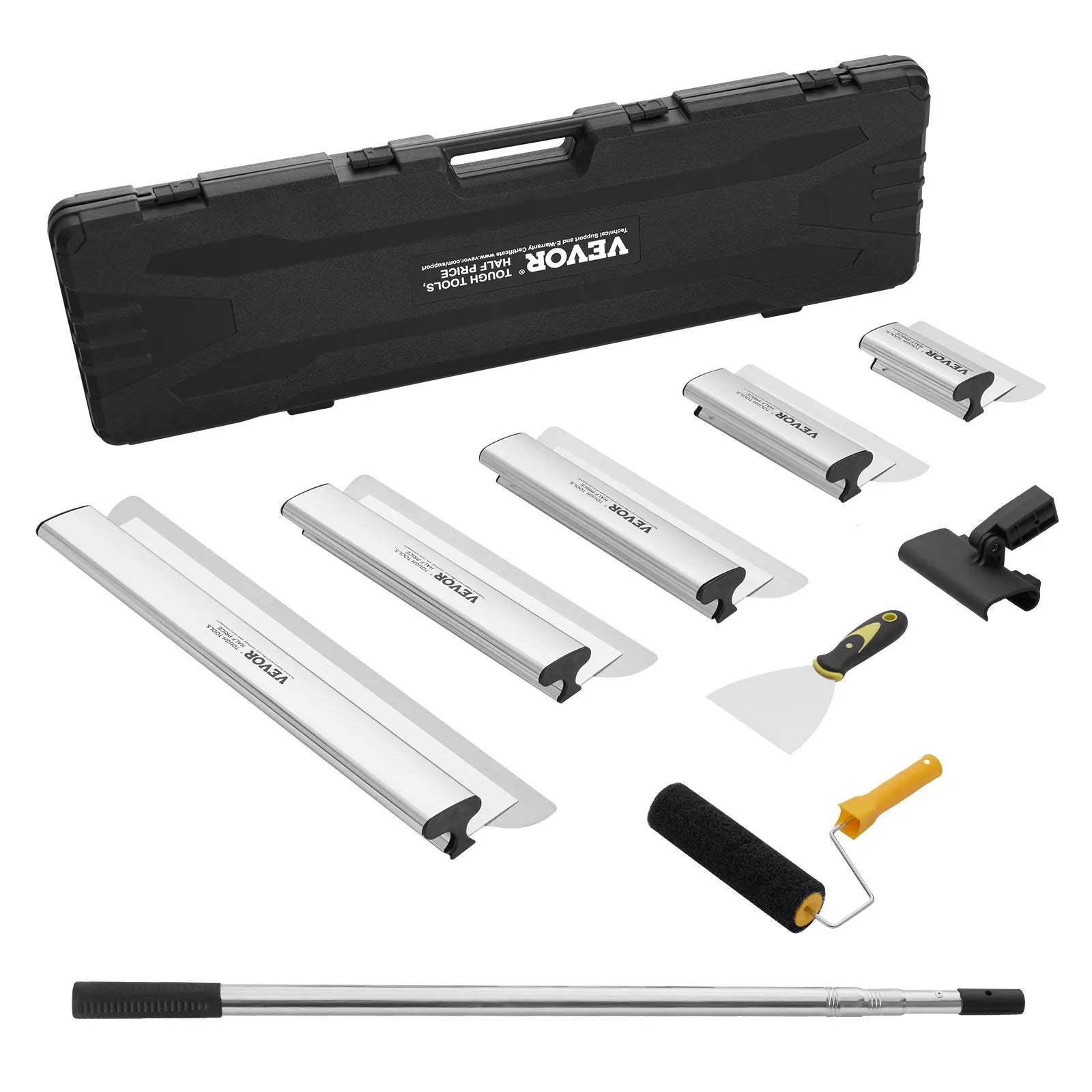 VEVOR Drywall Skimming Blade Set, 7/10/14/16/24 in Skimming Blades + 34 - 81.6 in Extension Handle Pole, Stainless Steel Knife Professional Skim Coat Tools, for Gyprock/WallBoard/Plasterboard