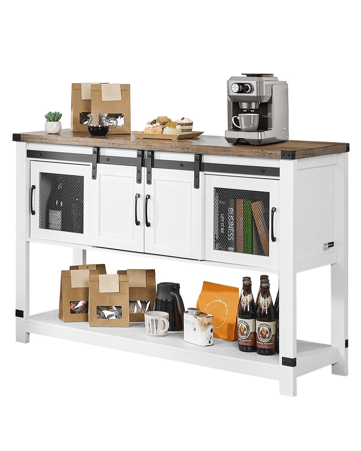 VEVOR Coffee Bar Cabinet 4-Tier Coffee Bar Table with Barn Doors for Living Room