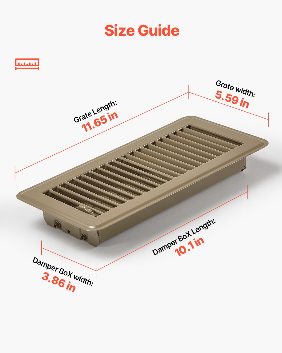 VEVOR Floor Registers 4 x 10 Inch 6-Pack Iron Floor Vents for HVAC Vents Brown