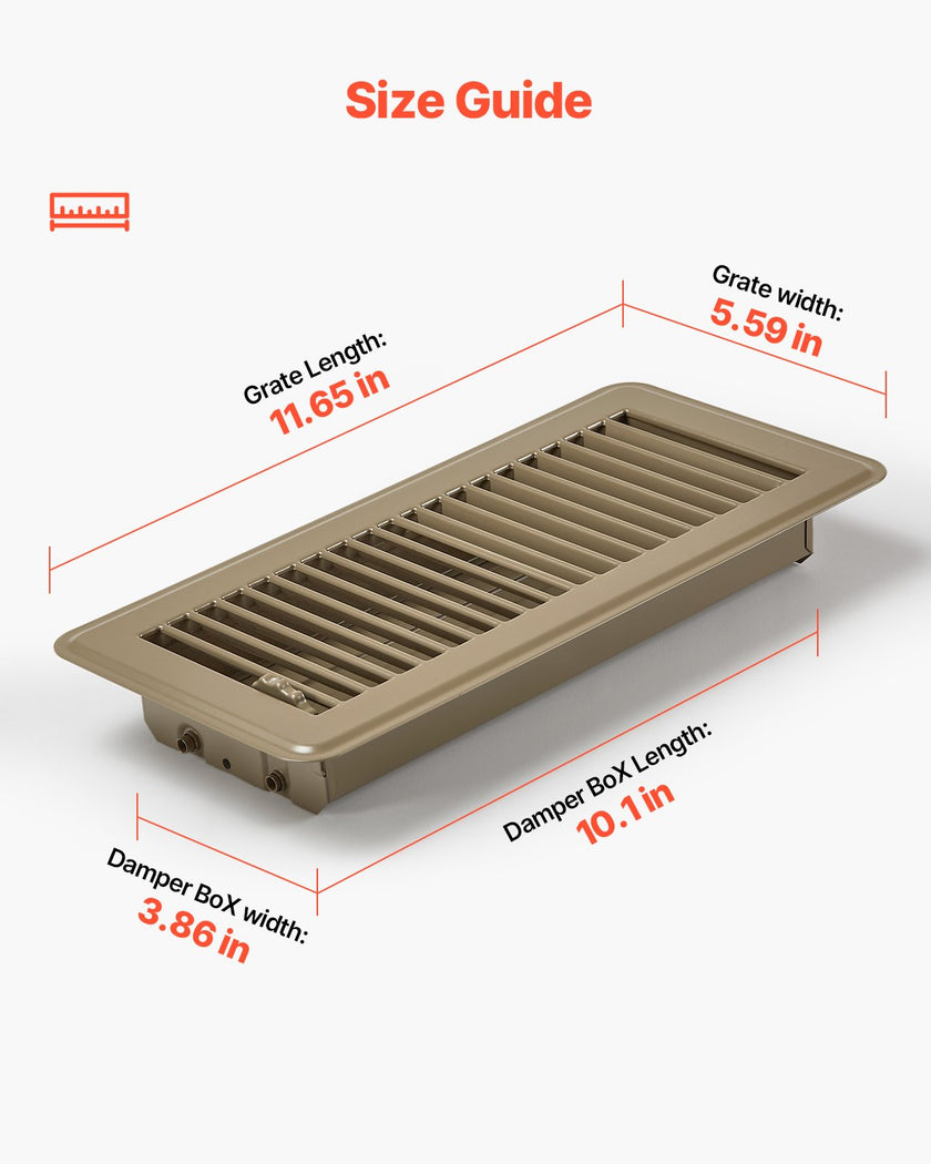 VEVOR Floor Registers 4 x 10 Inch 6-Pack Iron Floor Vents for HVAC Vents Brown