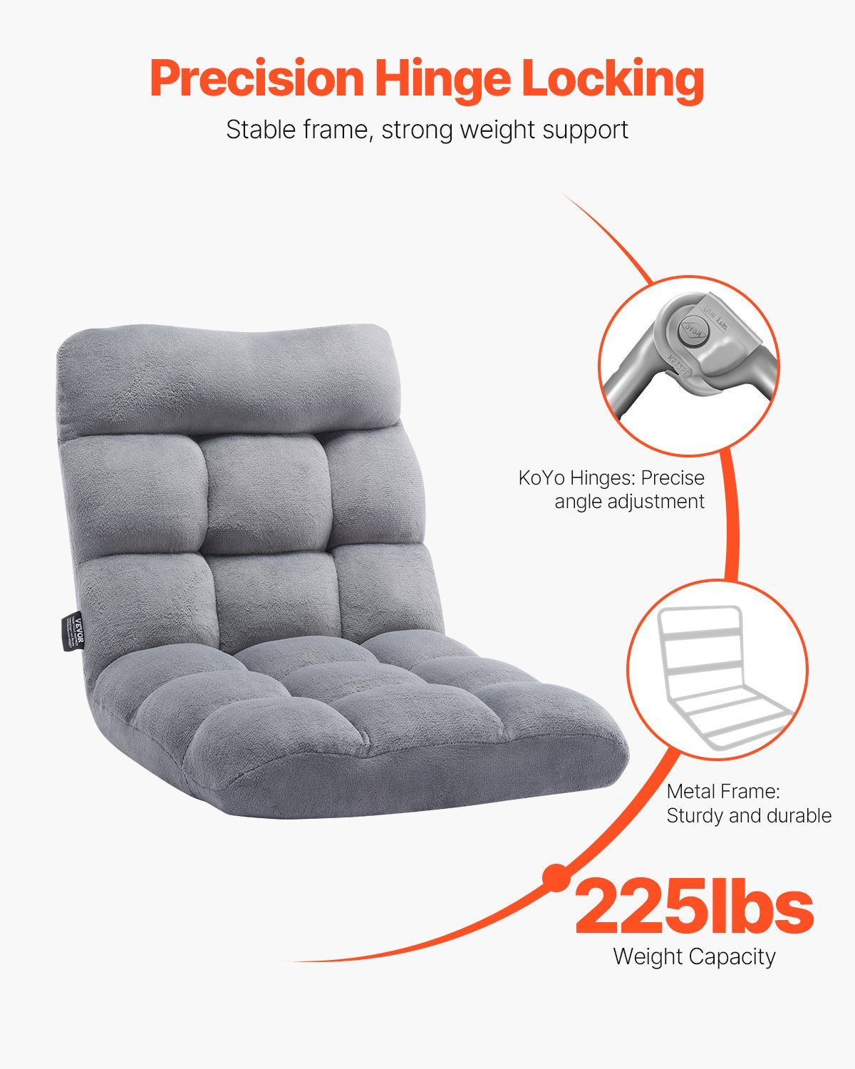 VEVOR Floor Chair with Back Support Folding Sofa Chair 14 Adjustable Positions