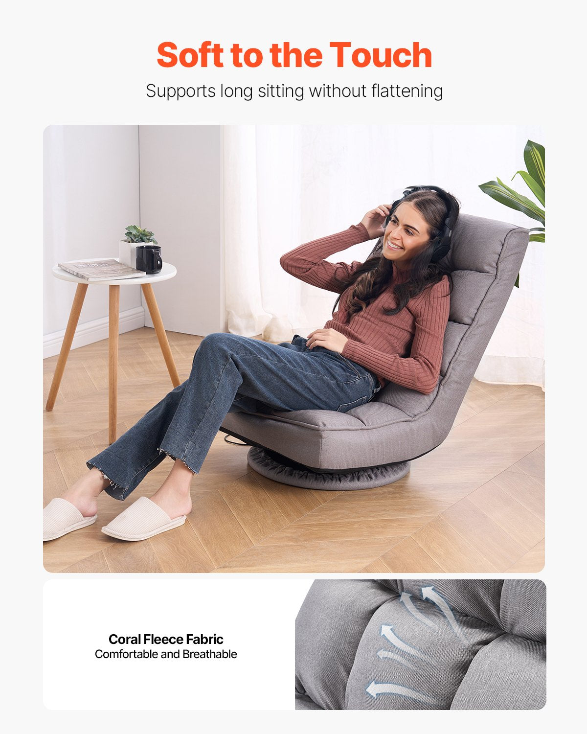 VEVOR 360° Swivel Floor Gaming Chair with 4 Adjustable Position Folding Chair