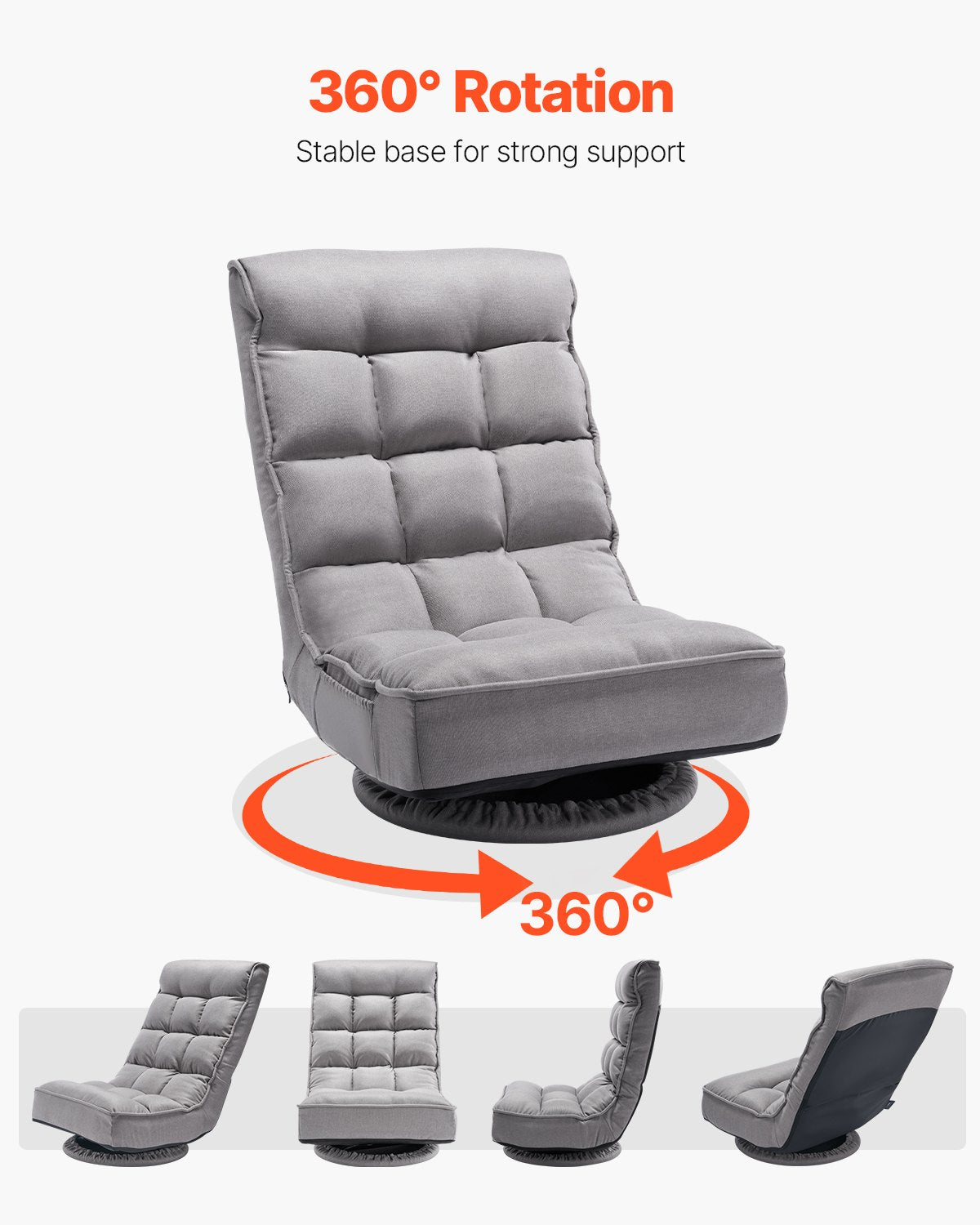 VEVOR 360° Swivel Floor Gaming Chair with 4 Adjustable Position Folding Chair